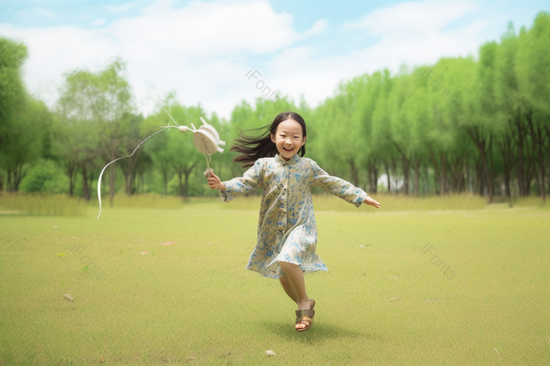 户外小女孩在公园开心的玩纸飞机高清摄影图,高清,摄影图,摄影图片,图片大全,摄影图免费下载